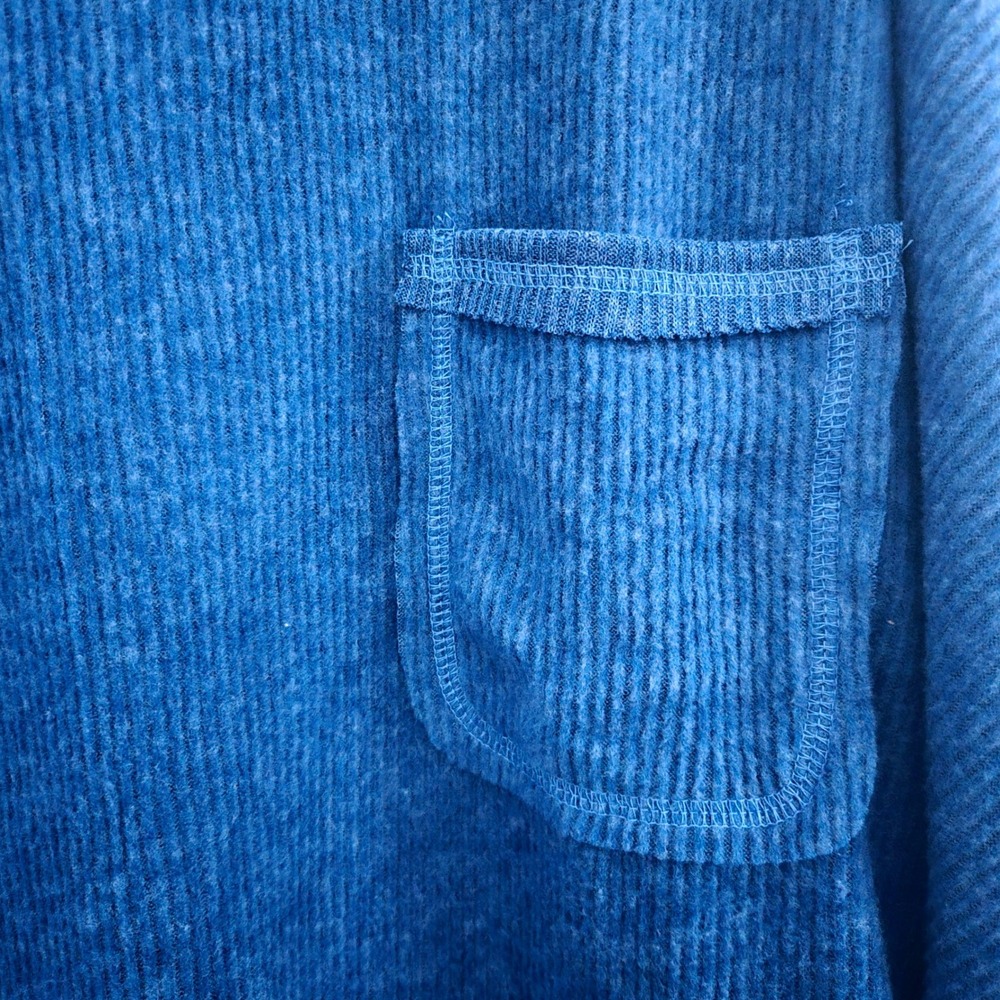Zenana Blue Ribbed Long Sleeve Pocket Top Oversized Crew Neck 2X/3X HT-2221X5 - Picture 3 of 6